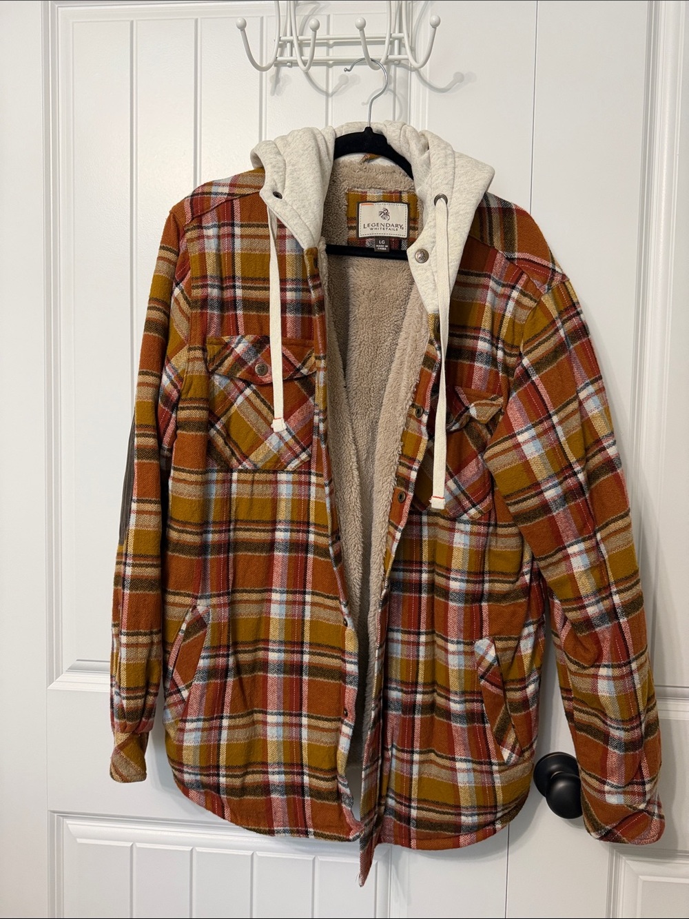 Legendary Whitetails Plaid Hooded Sherpa-Lined Jacket - Rust, Yellow, Cream NWOT